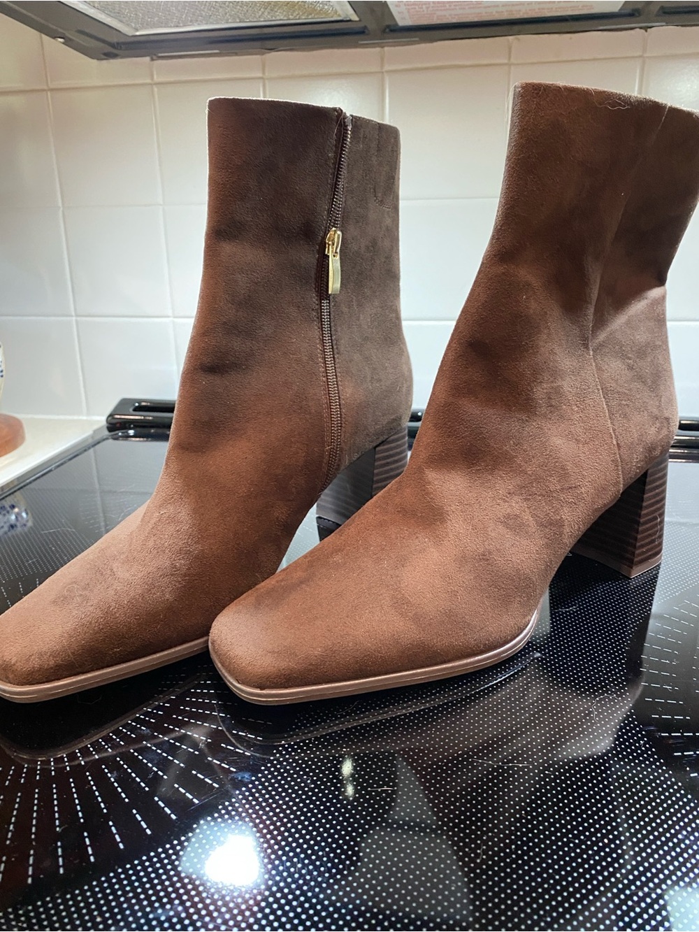 Nordstrom Brown Suede Mid-Heel Zip Ankle Boots